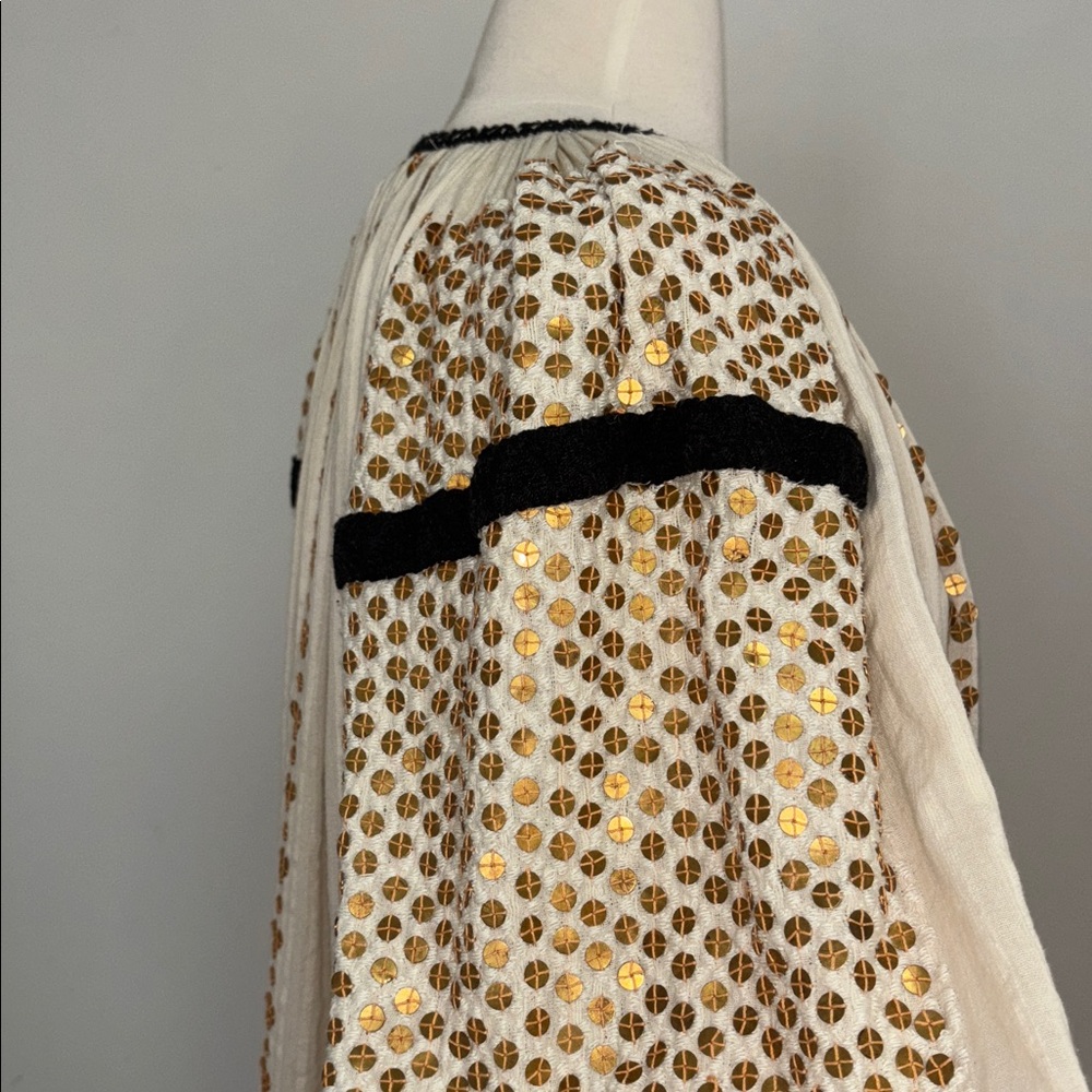 Isabel Marant Ivory Blouse with Matte Gold Sequin and Black Embroidery - Picture 5 of 11